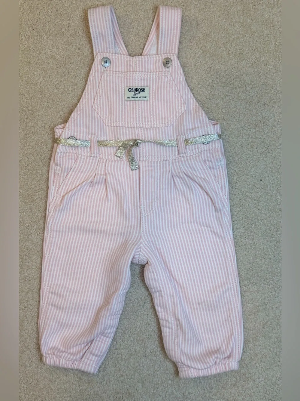 OshKosh B'gosh Knit Pink & White Denim Stripe Overalls